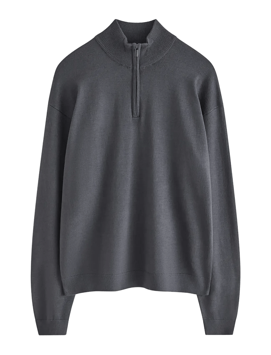 Lindex - Sweater fineknit halfzip - trøjer - dark grey - 0