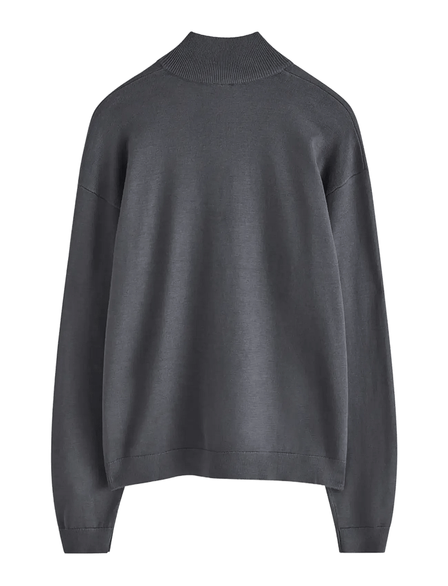 Lindex - Sweater fineknit halfzip - trøjer - dark grey - 1