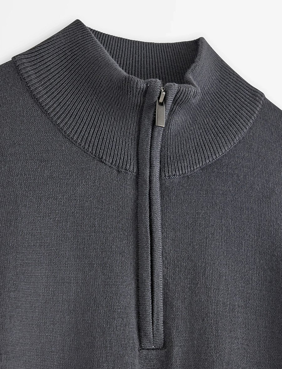 Lindex - Sweater fineknit halfzip - trøjer - dark grey - 2
