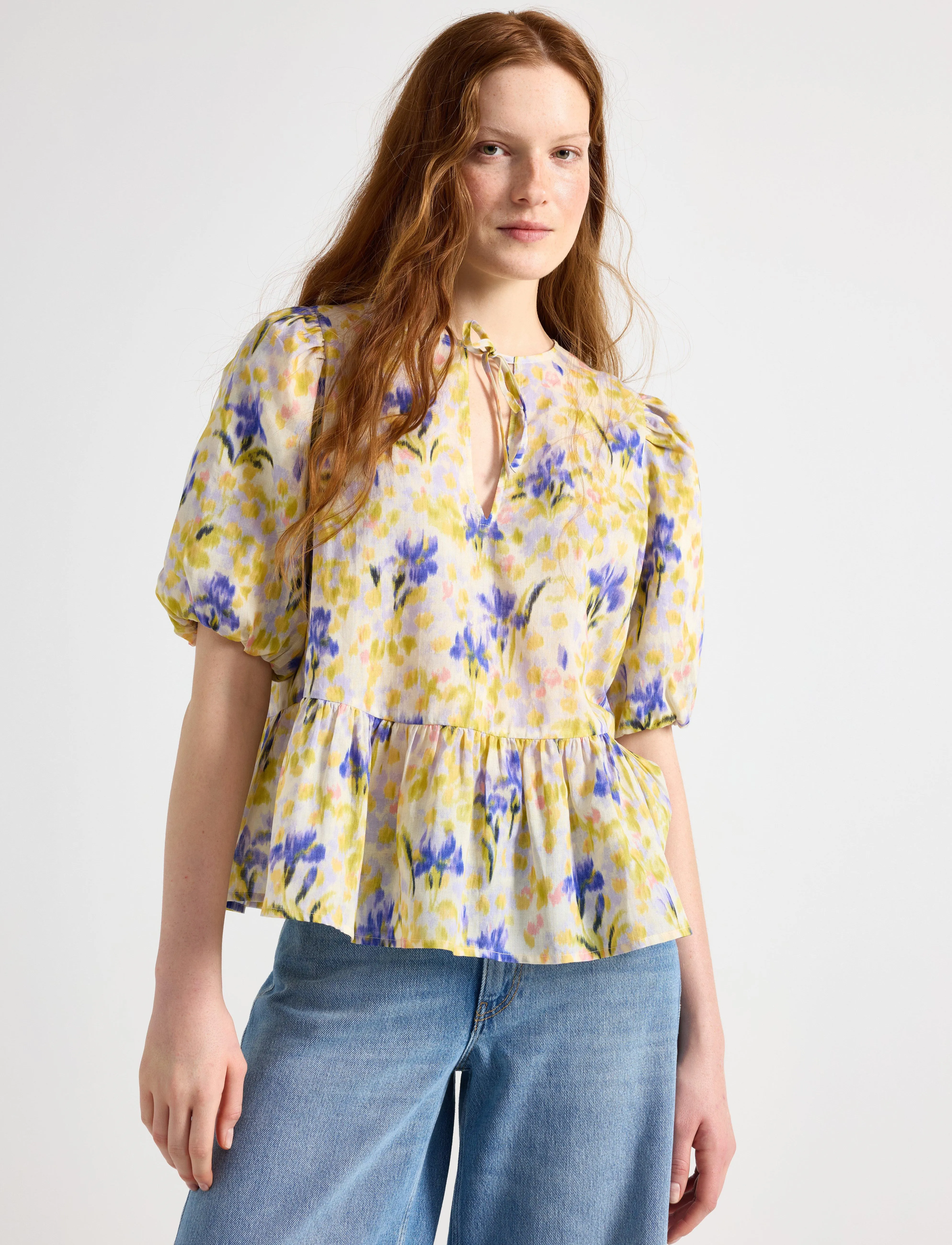 Lindex Blouse Line, XS, Blouses, Gelb - Short-sleeved, Frauen