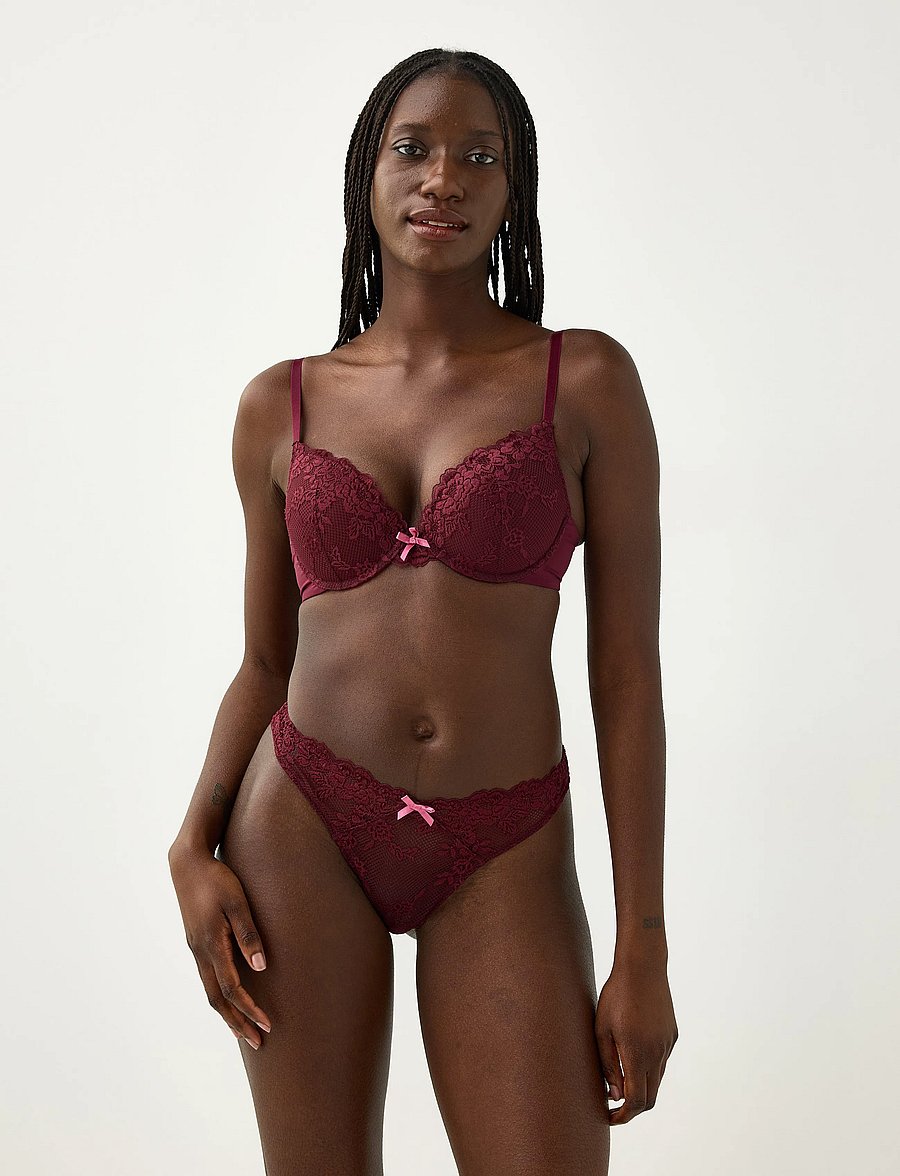 Lindex - Thong in lace - tangas - dark dusty red - 0