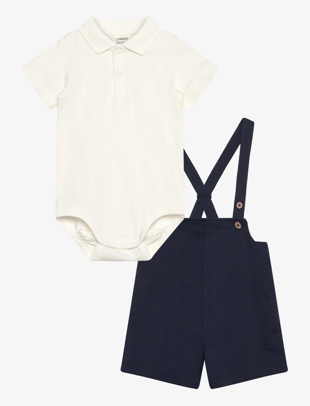 Lindex - Set Body w Dungarees shorts - set med kortärmad t-shirt - light dusty white - 0