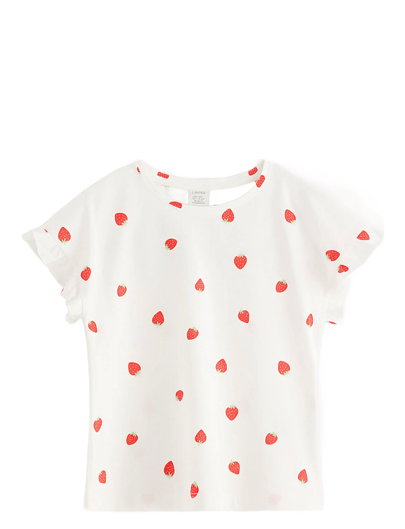 Lindex - Top dropped shoulder frill AOP - kortærmede t-shirts - light dusty white - 1