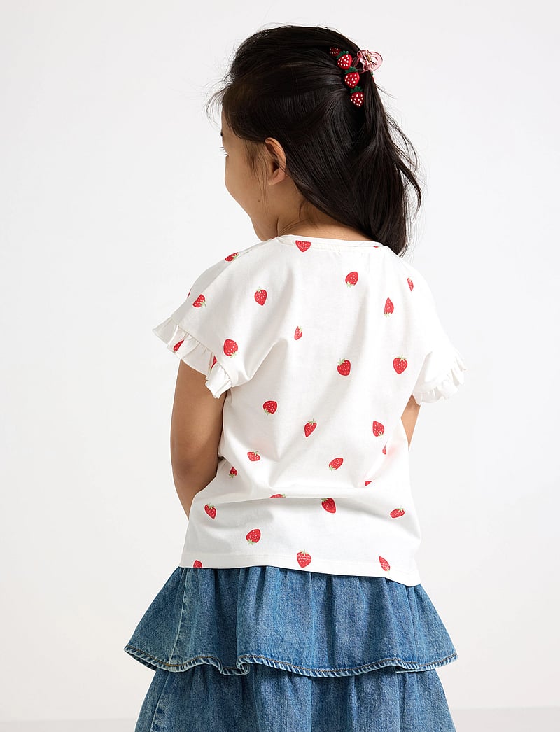 Lindex - Top dropped shoulder frill AOP - kortærmede t-shirts - light dusty white - 3