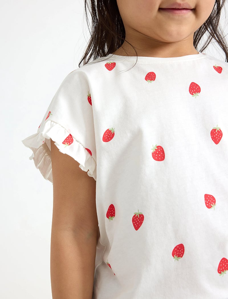 Lindex - Top dropped shoulder frill AOP - kortærmede t-shirts - light dusty white - 4