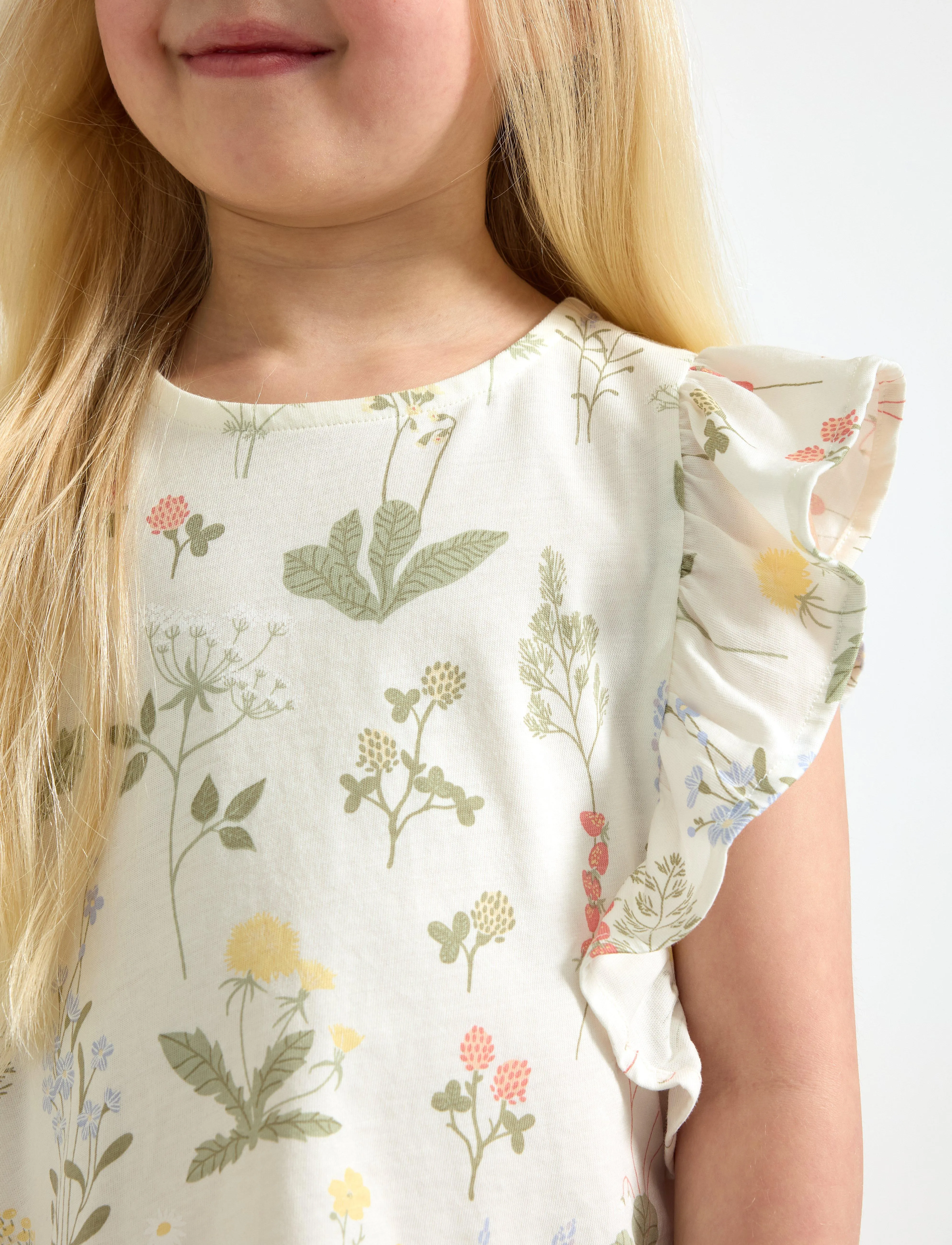 Lindex - Top SS Flounces AOP - bez rękawów - light dusty white - 4