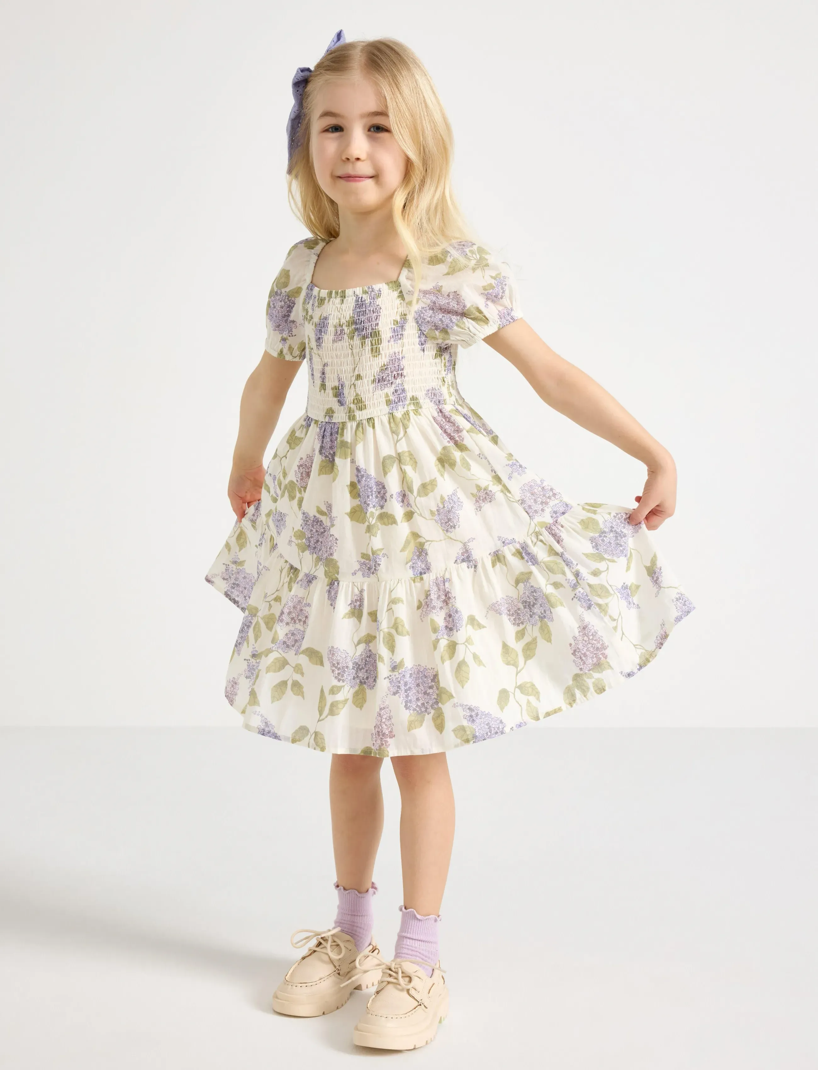 Lindex Dress With Smock, Børn, Smockkjole, Hvid, Str: 98