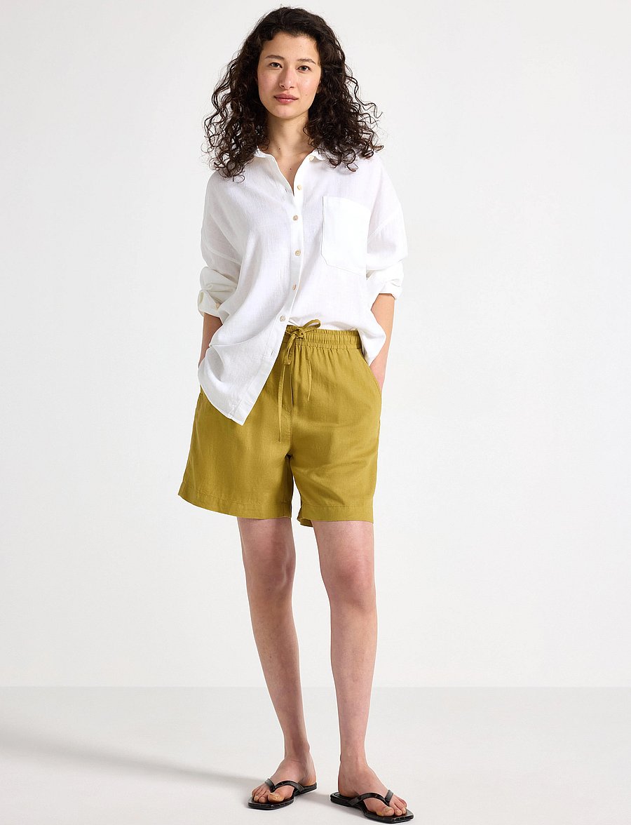 Lindex - Shorts Gillian - hørshorts - dark dusty yellow - 0