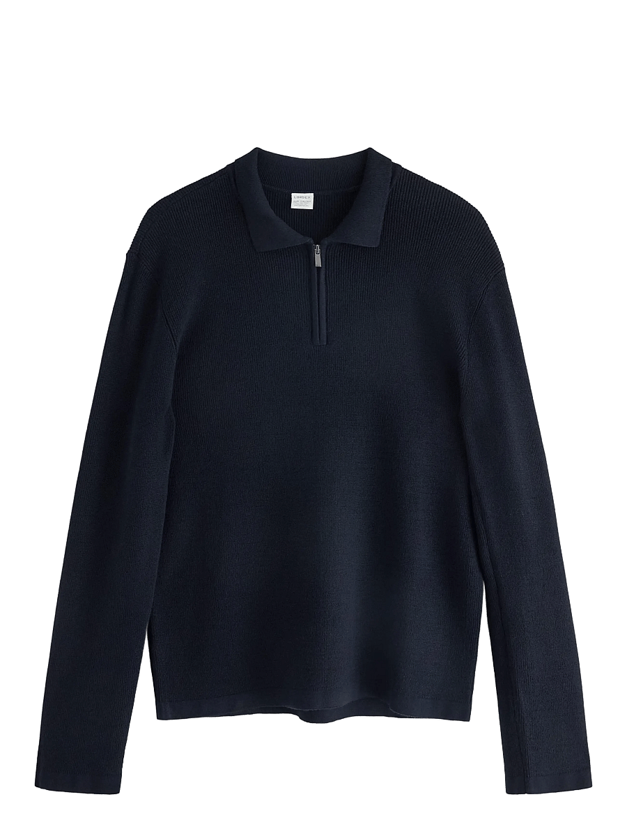 Lindex - Sweater rib knit collar - langærmede poloer - dark navy - 1