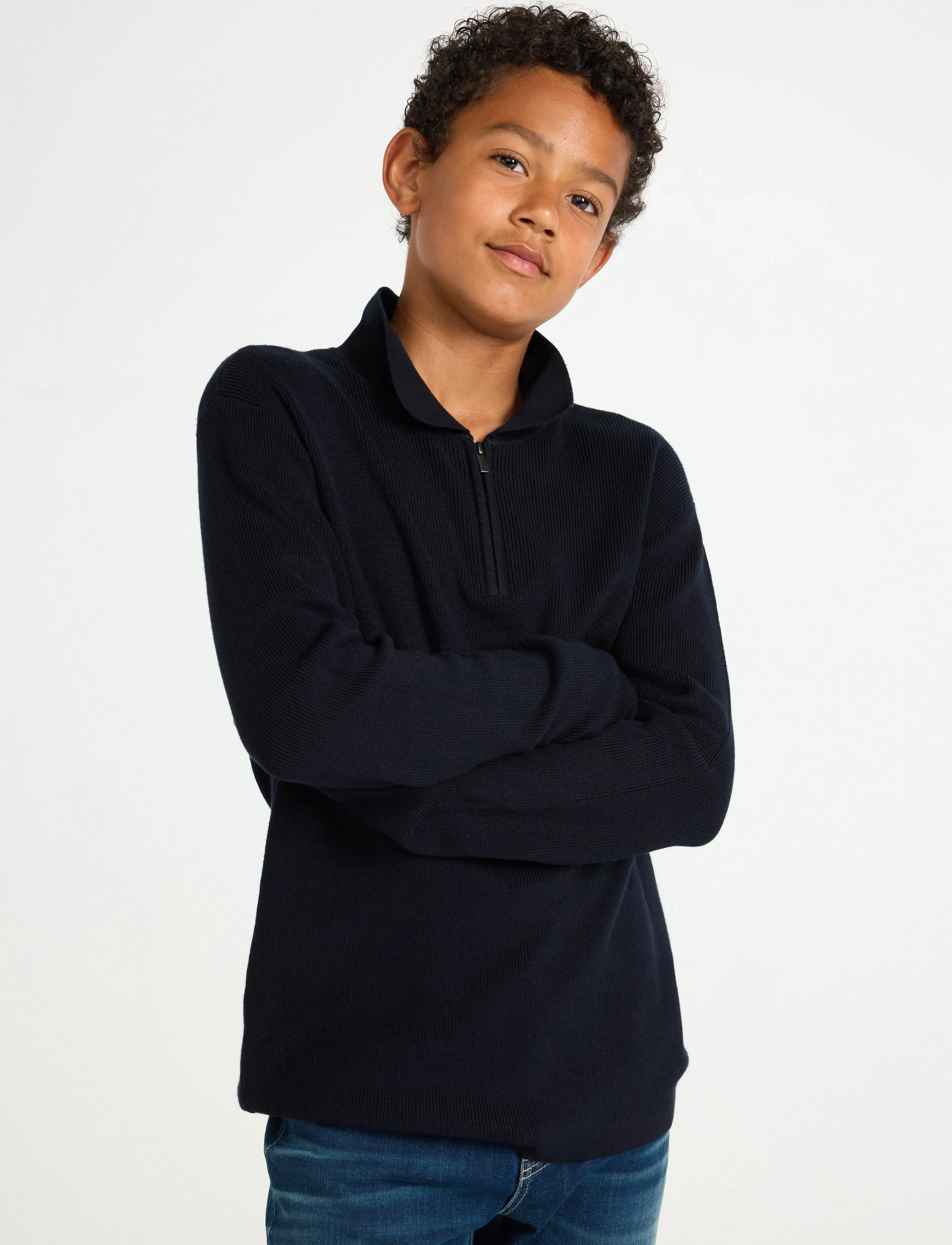 Lindex Sweater Rib Knit Collar, 170, Navy, Polo Skjorter > Langærmede Polo Shirts, Børn