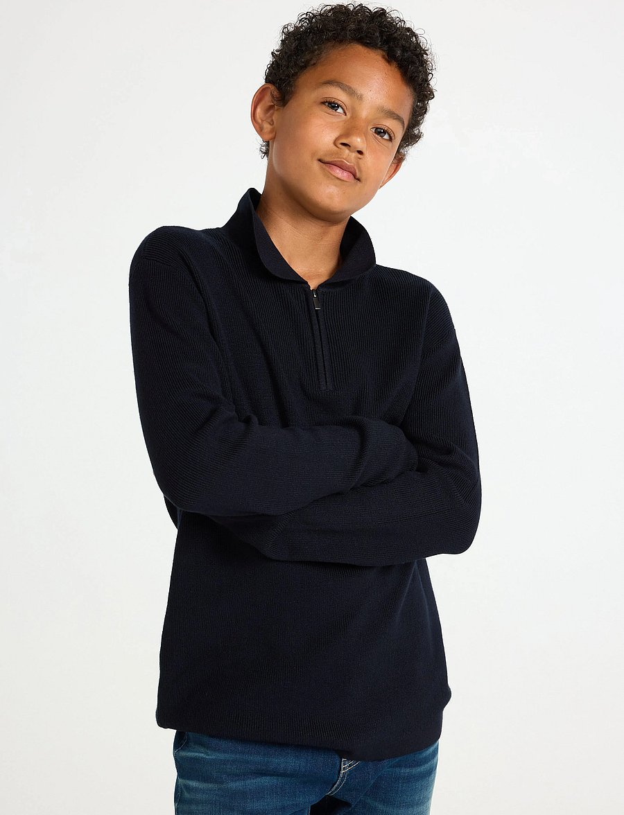 Lindex - Sweater rib knit collar - langærmede poloer - dark navy - 0