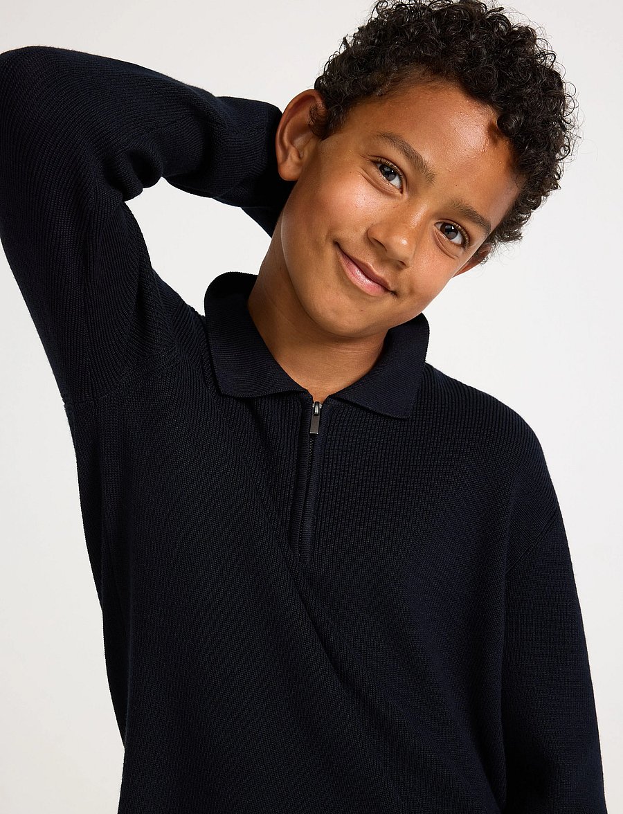 Lindex - Sweater rib knit collar - langærmede poloer - dark navy - 4