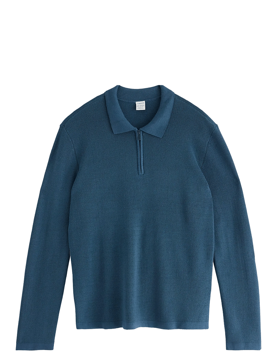 Lindex - Sweater rib knit collar - långärmade pikéer - dusty blue - 1
