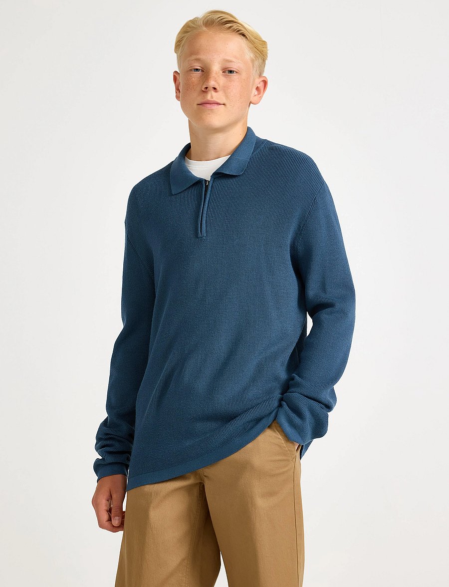 Lindex - Sweater rib knit collar - långärmade pikéer - dusty blue - 0