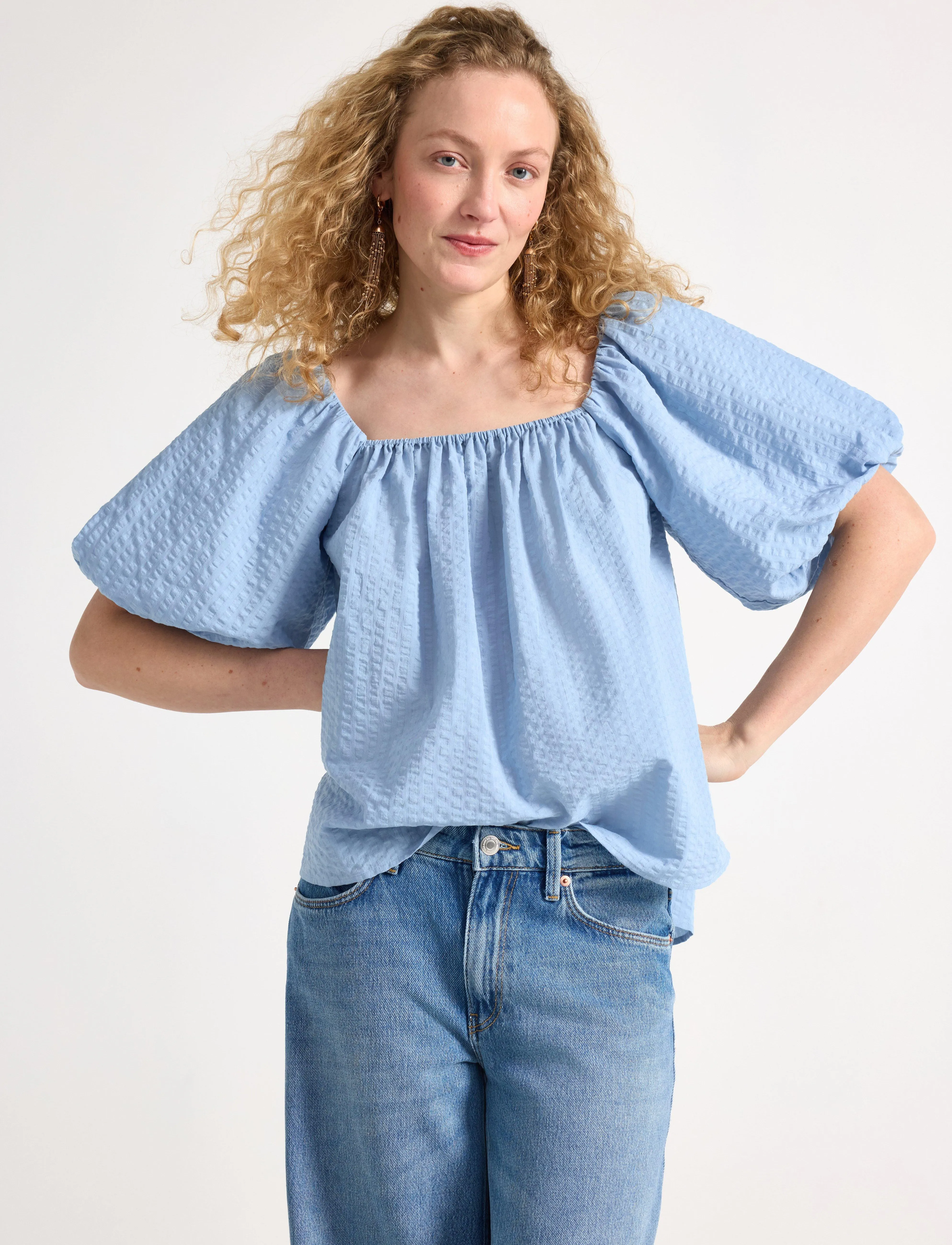 Lindex Blouse Lovisa, L/XL, Blue, Bluser > Kortærmede, Dame