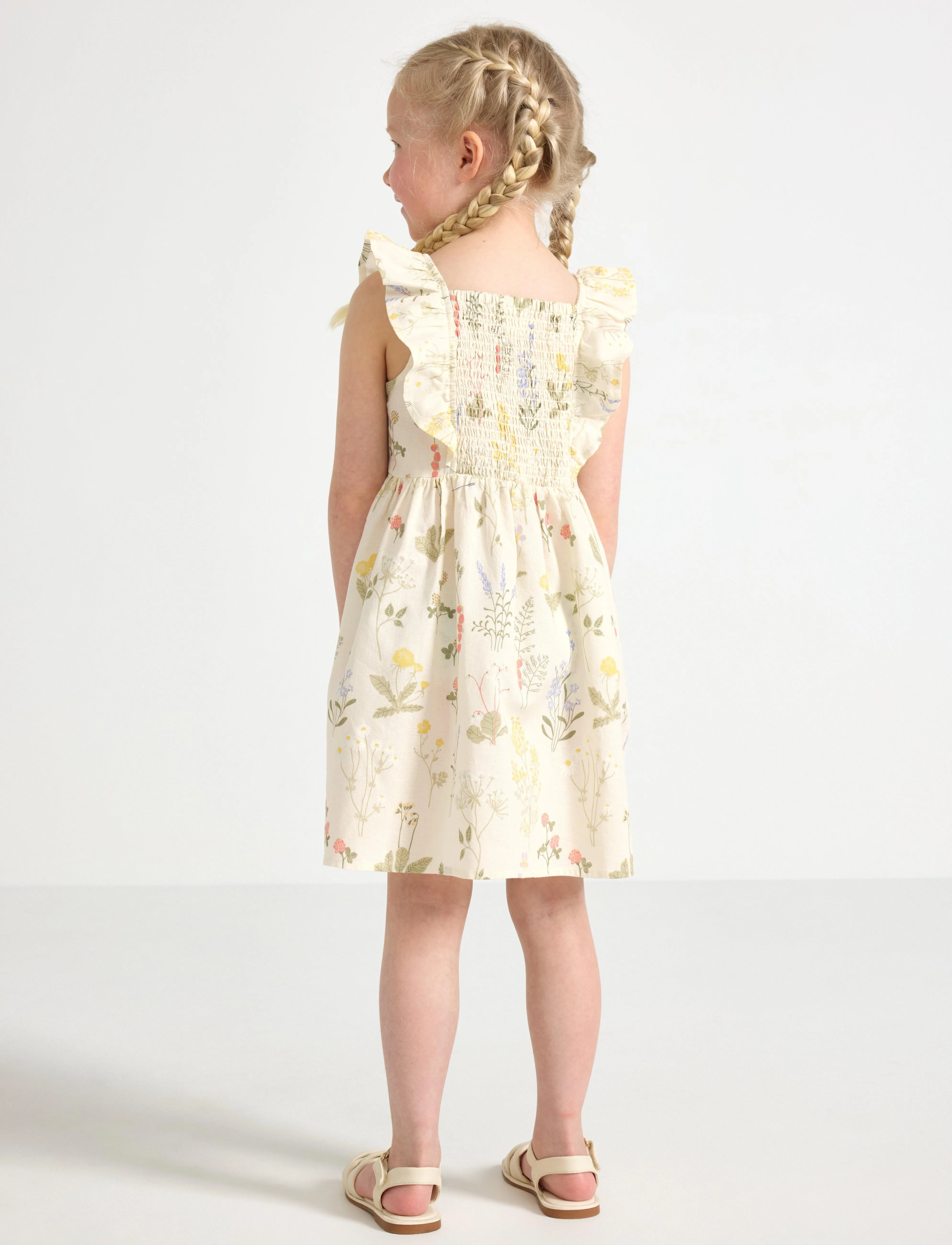 Lindex - Dress woven with frill AOP str - light dusty white - 3