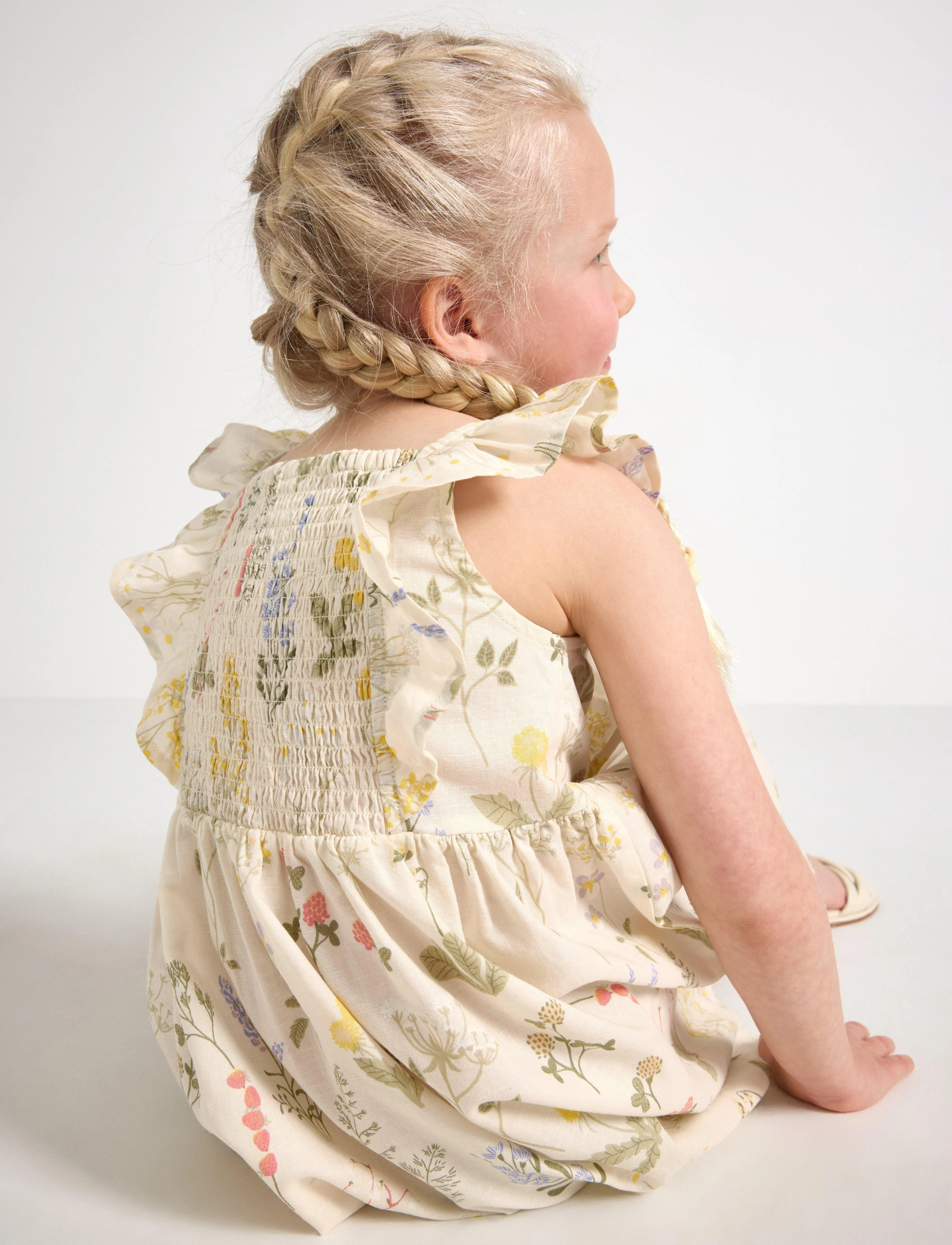 Lindex - Dress woven with frill AOP str - light dusty white - 4