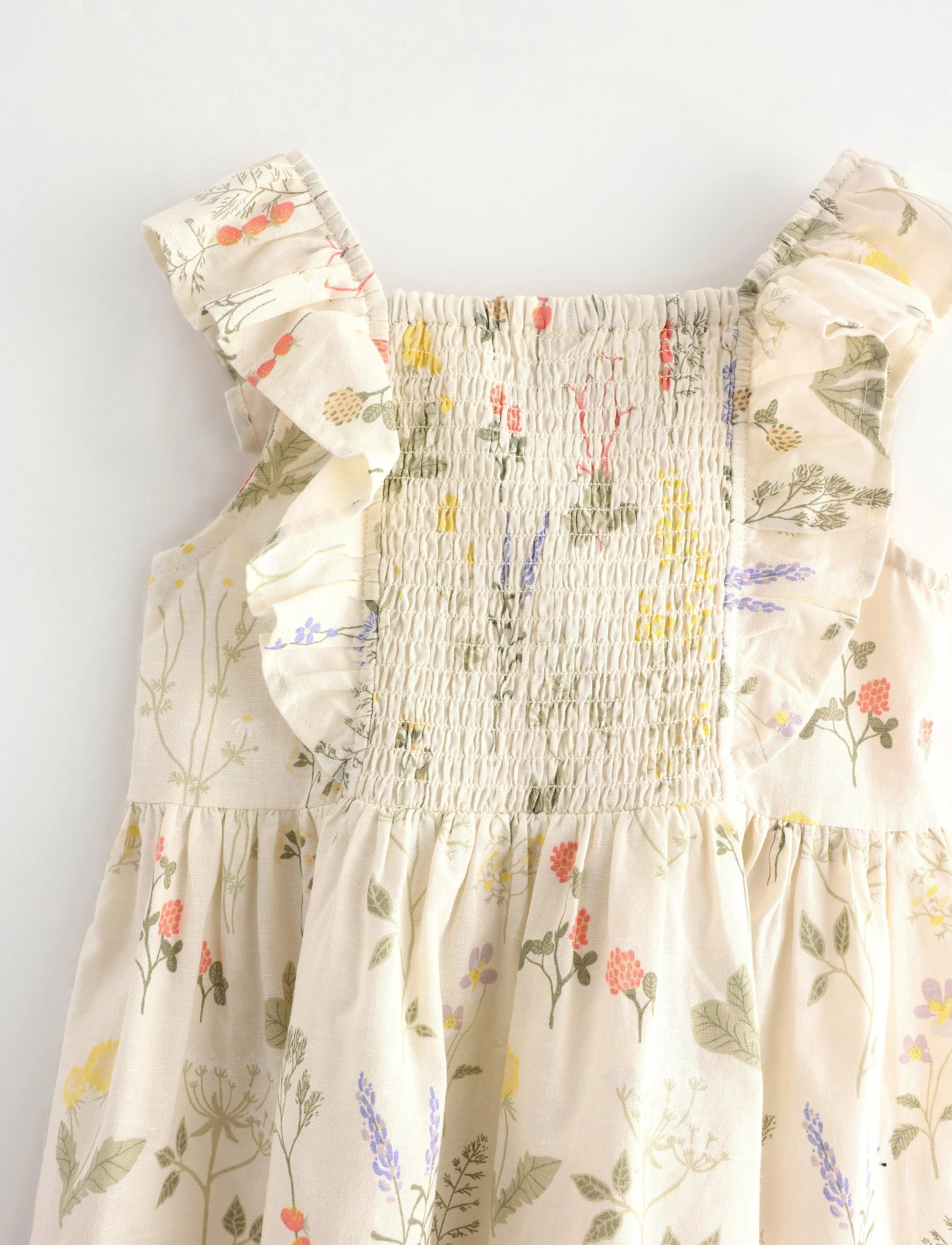 Lindex - Dress woven with frill AOP str - light dusty white - 5