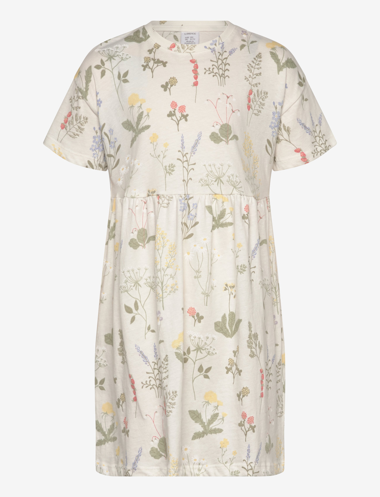 Lindex - Dress ss AOP meadow - short-sleeved casual dresses - light dusty white - 1