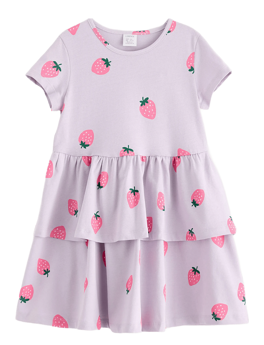 Lindex - Dress ss peplum AOP - light dusty lilac - 1