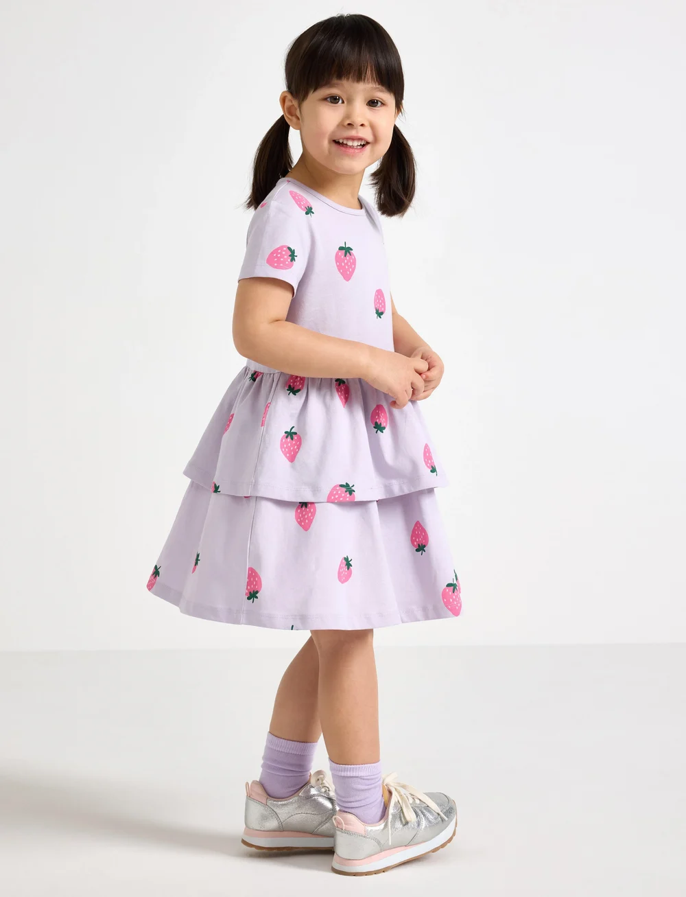 Lindex - Dress ss peplum AOP - kurzärmelige freizeitkleider - light dusty lilac - 0