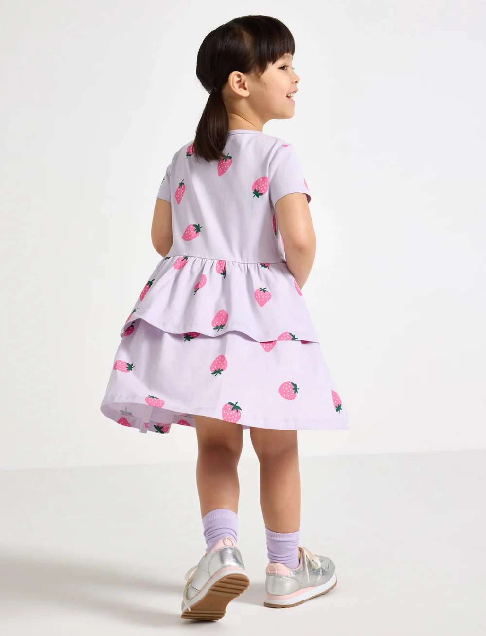 Lindex - Dress ss peplum AOP - kurzärmelige freizeitkleider - light dusty lilac - 3