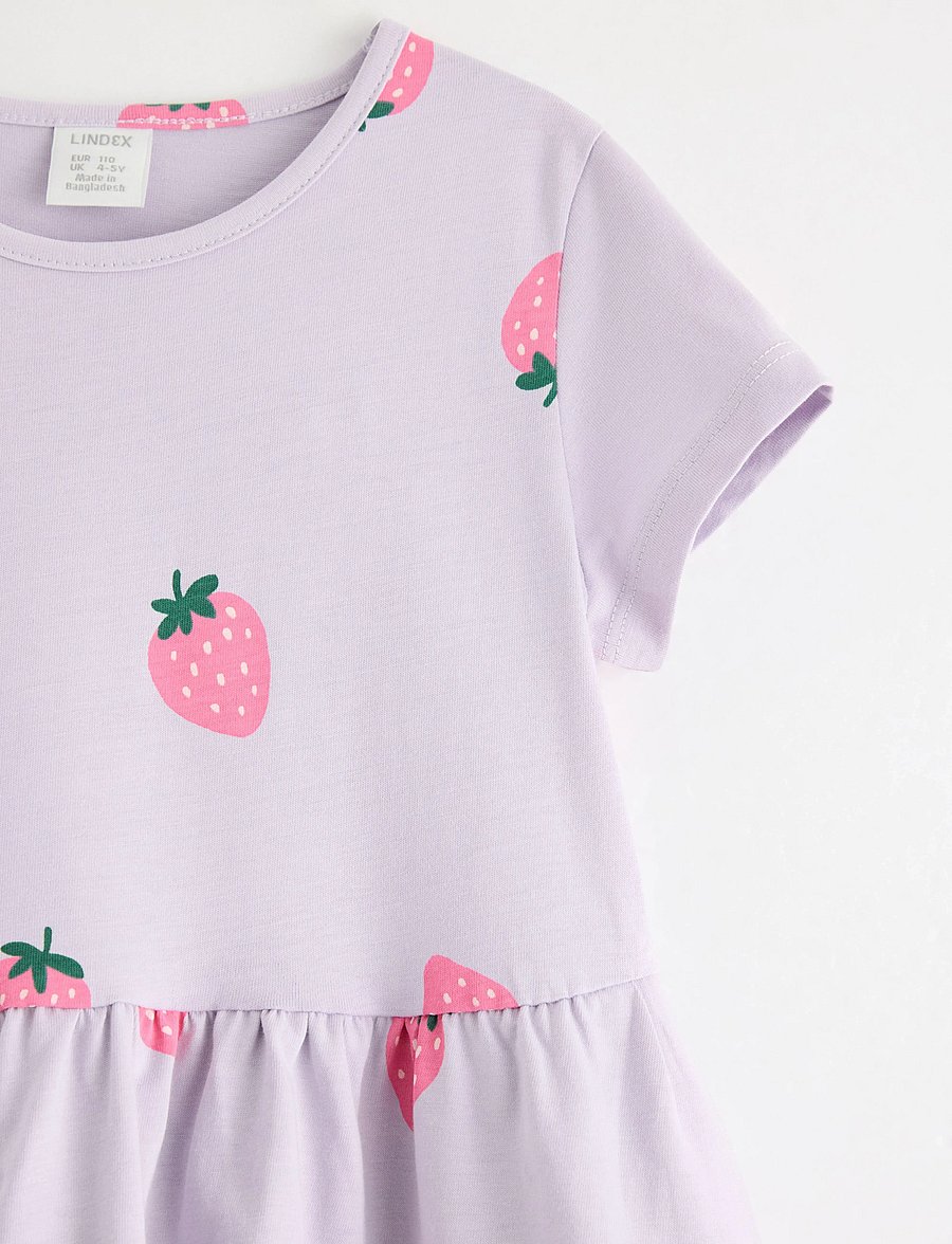 Lindex - Dress ss peplum AOP - light dusty lilac - 5