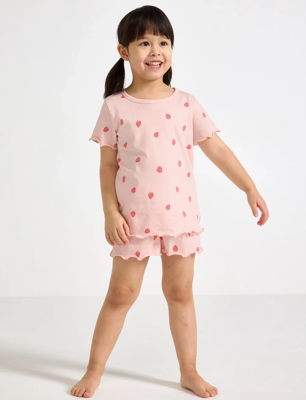 Lindex - Pyjama tee shorts strawberry - pyjama-sets - light pink - 0