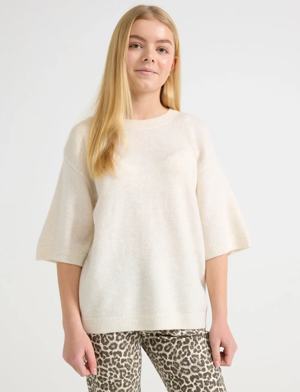Lindex - Sweater knitted short sleeve - trøjer - light beige melange - 0