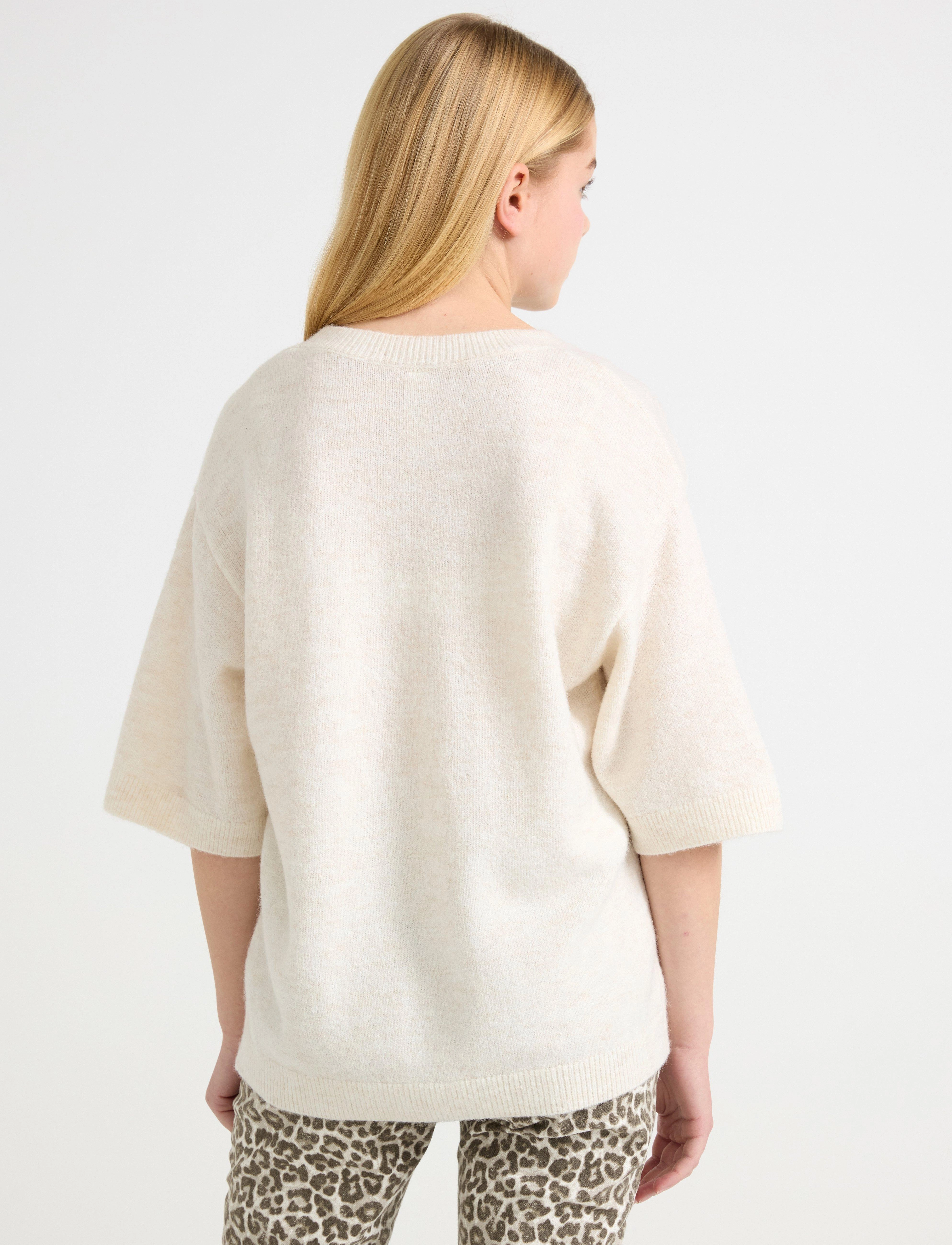 Lindex - Sweater knitted short sleeve - jumpers - light beige melange - 3