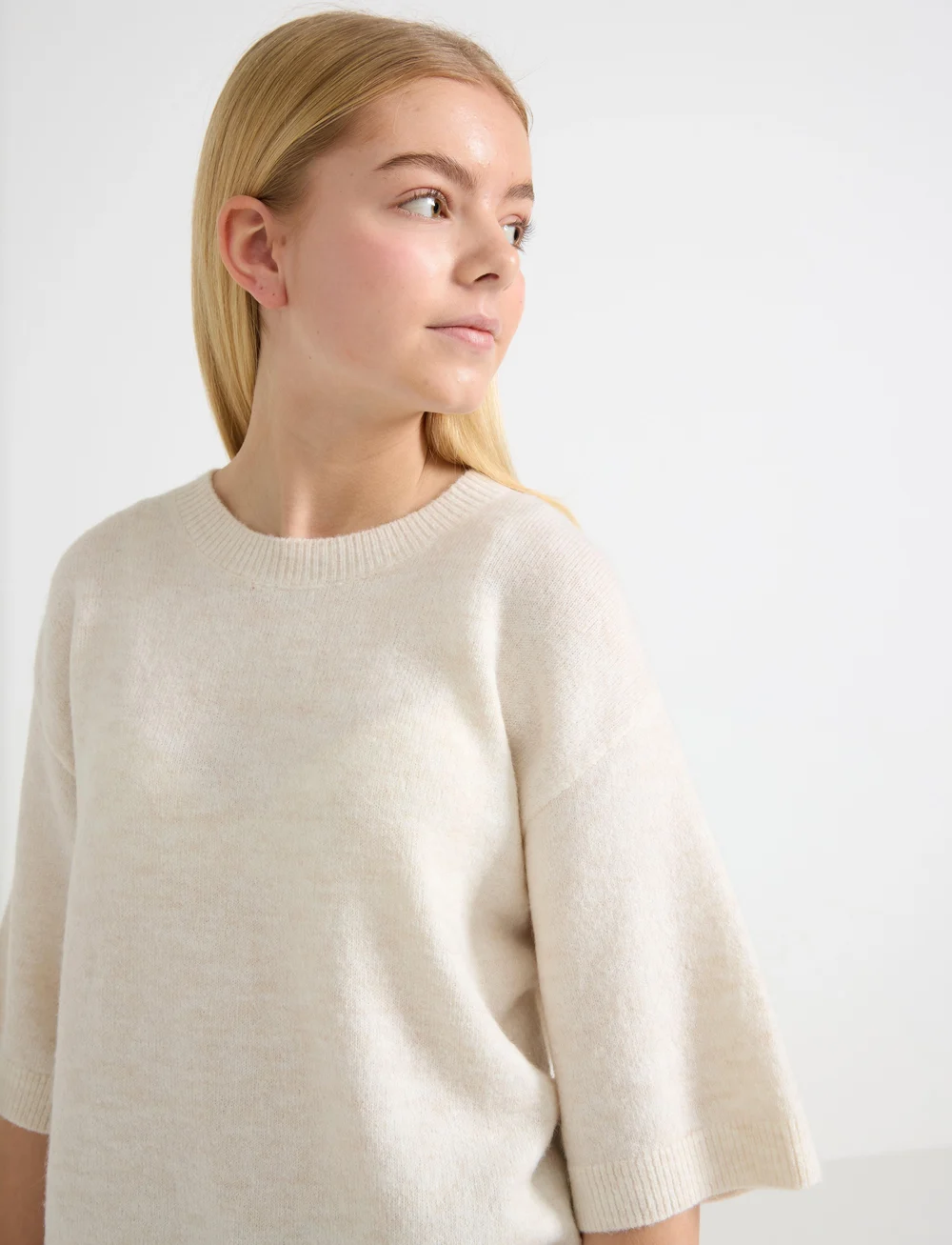 Lindex - Sweater knitted short sleeve - trøjer - light beige melange - 4