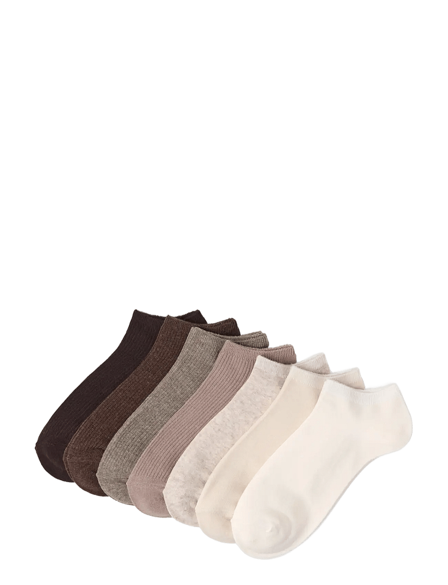 Lindex - 7-pack ribbed ankle socks - ankelstrømper - dark dusty brown - 0