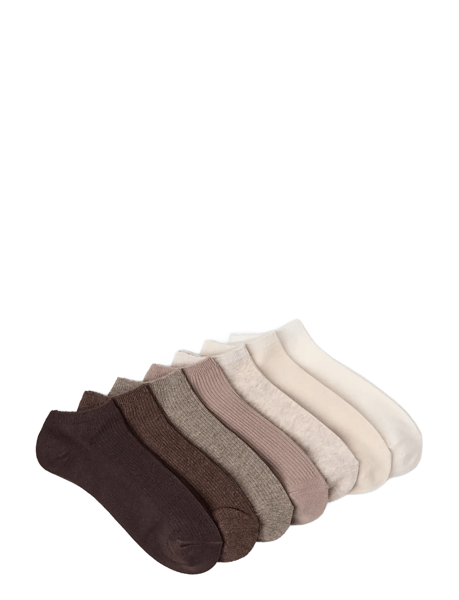Lindex - 7-pack ribbed ankle socks - ankelstrømper - dark dusty brown - 1