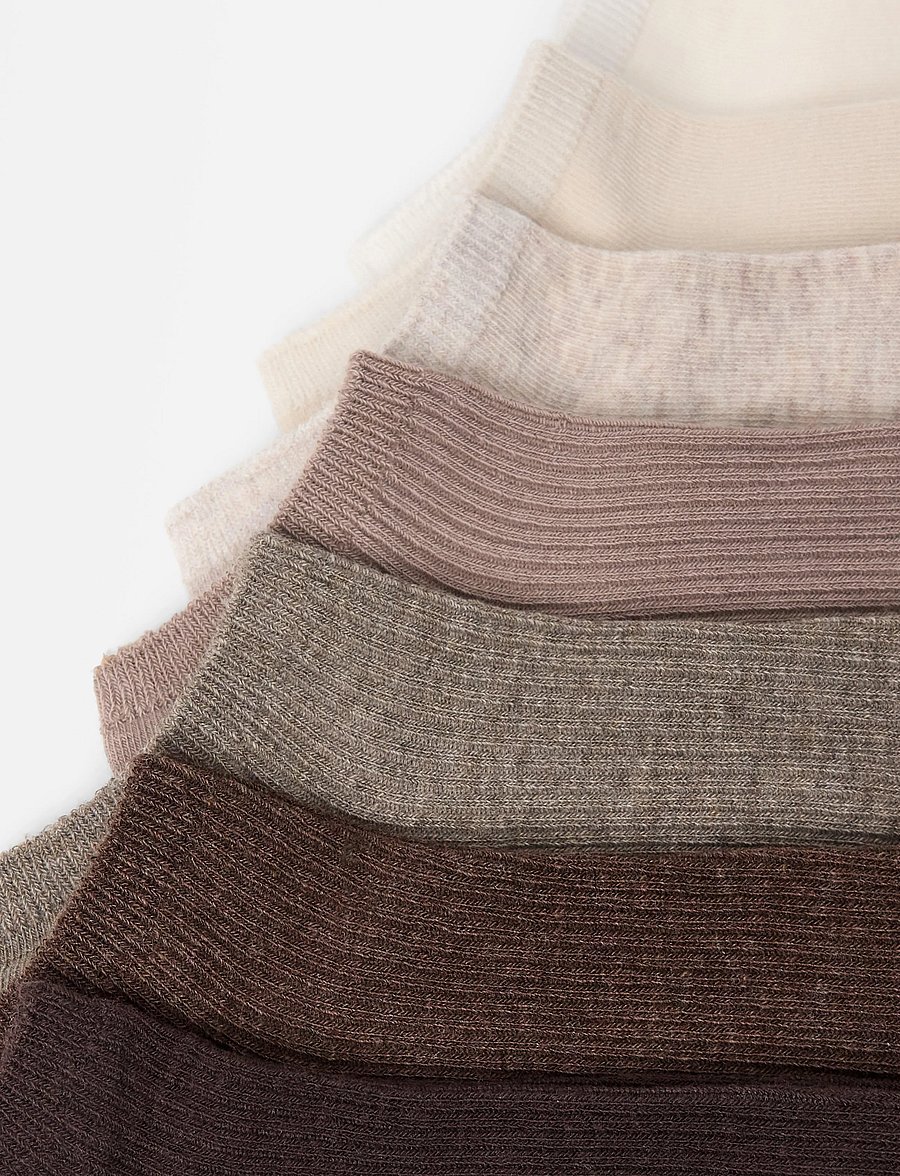 Lindex - 7-pack ribbed ankle socks - ankelstrømper - dark dusty brown - 2