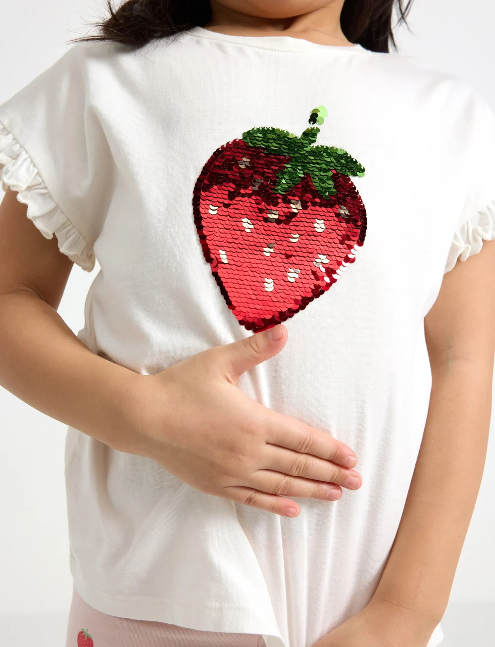 Lindex - Top ss frill strawberry flipse - lühikeste varrukatega t-särgid - light dusty white - 4