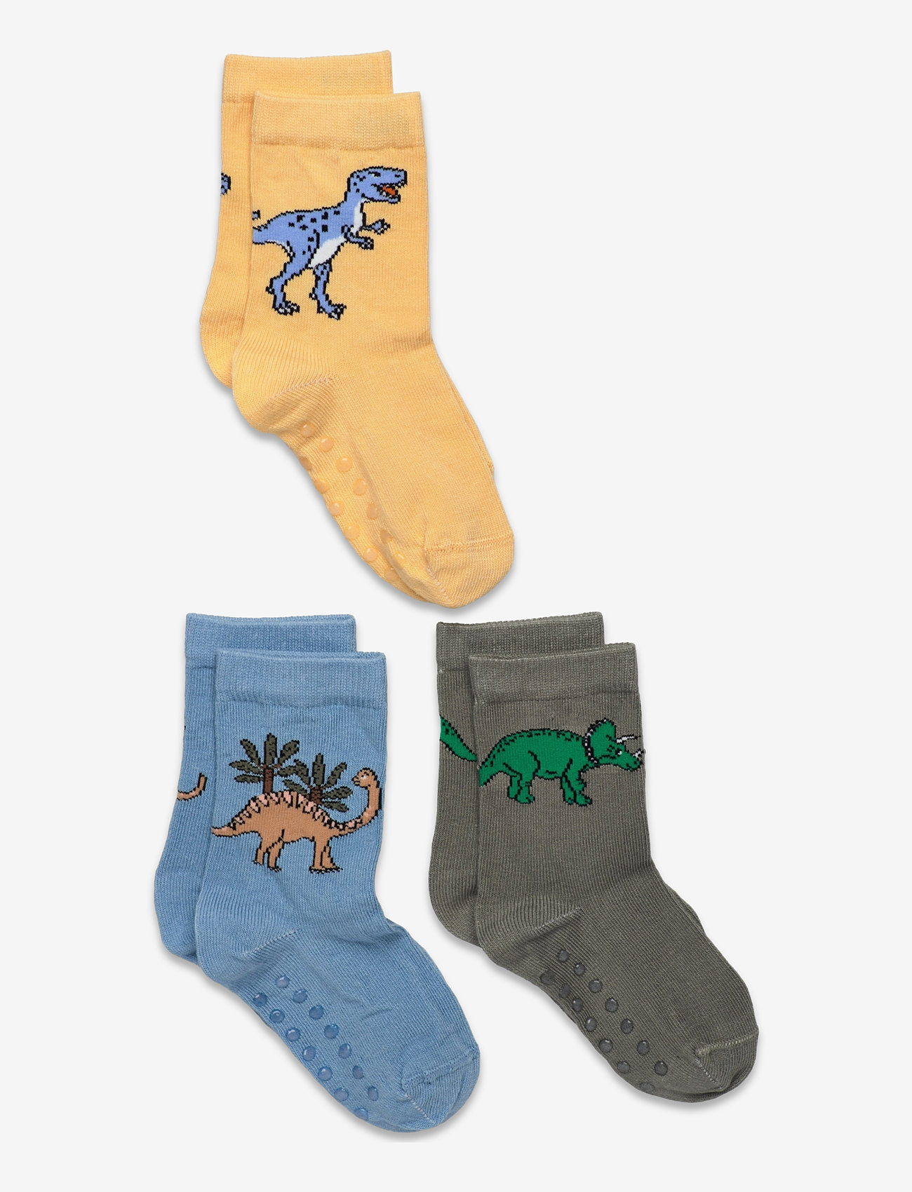 Lindex - Sock 3 p SB dinosaur - light dusty yellow - 0