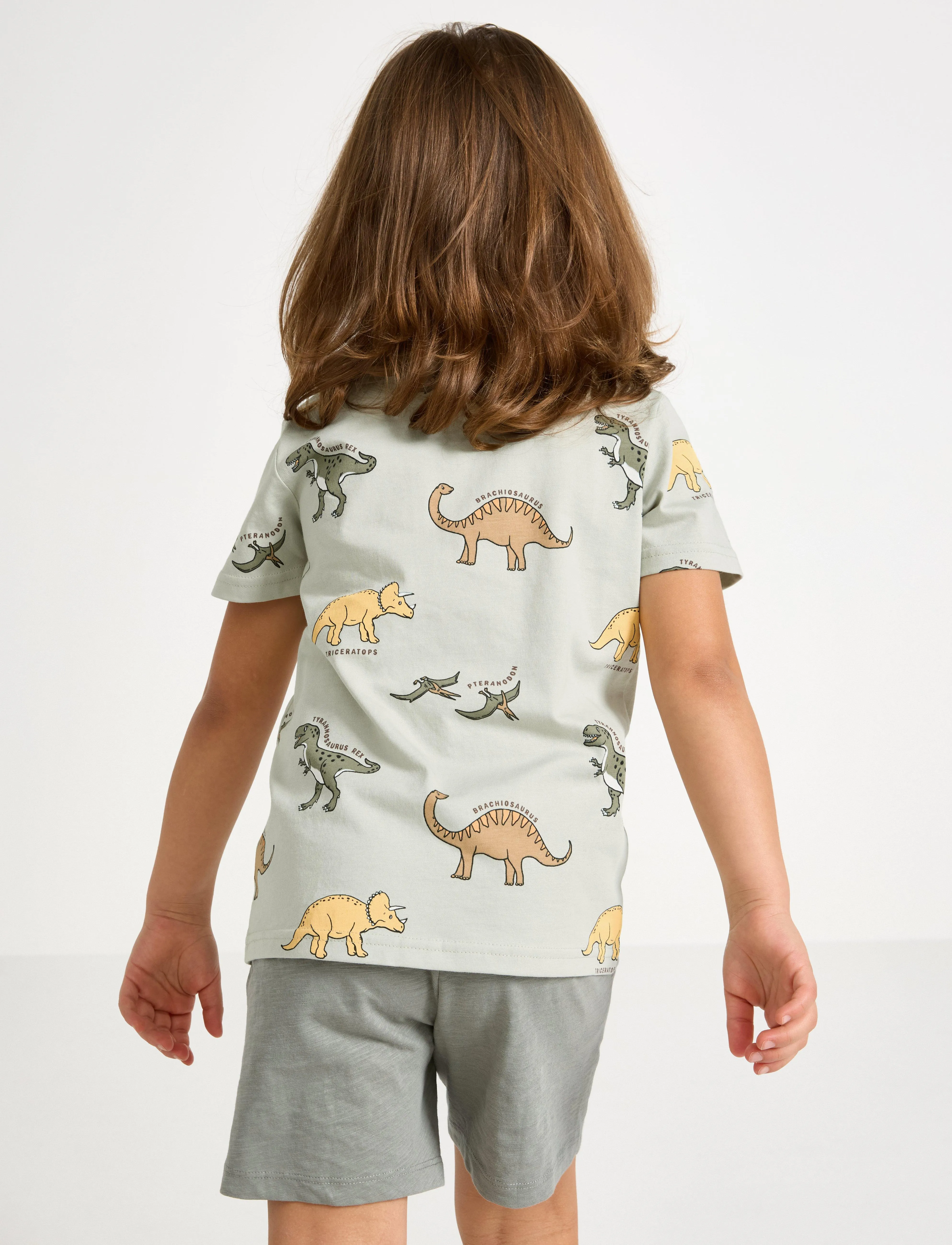 Lindex - Top SS Dinos AOP - kurzärmelige - light dusty green - 3
