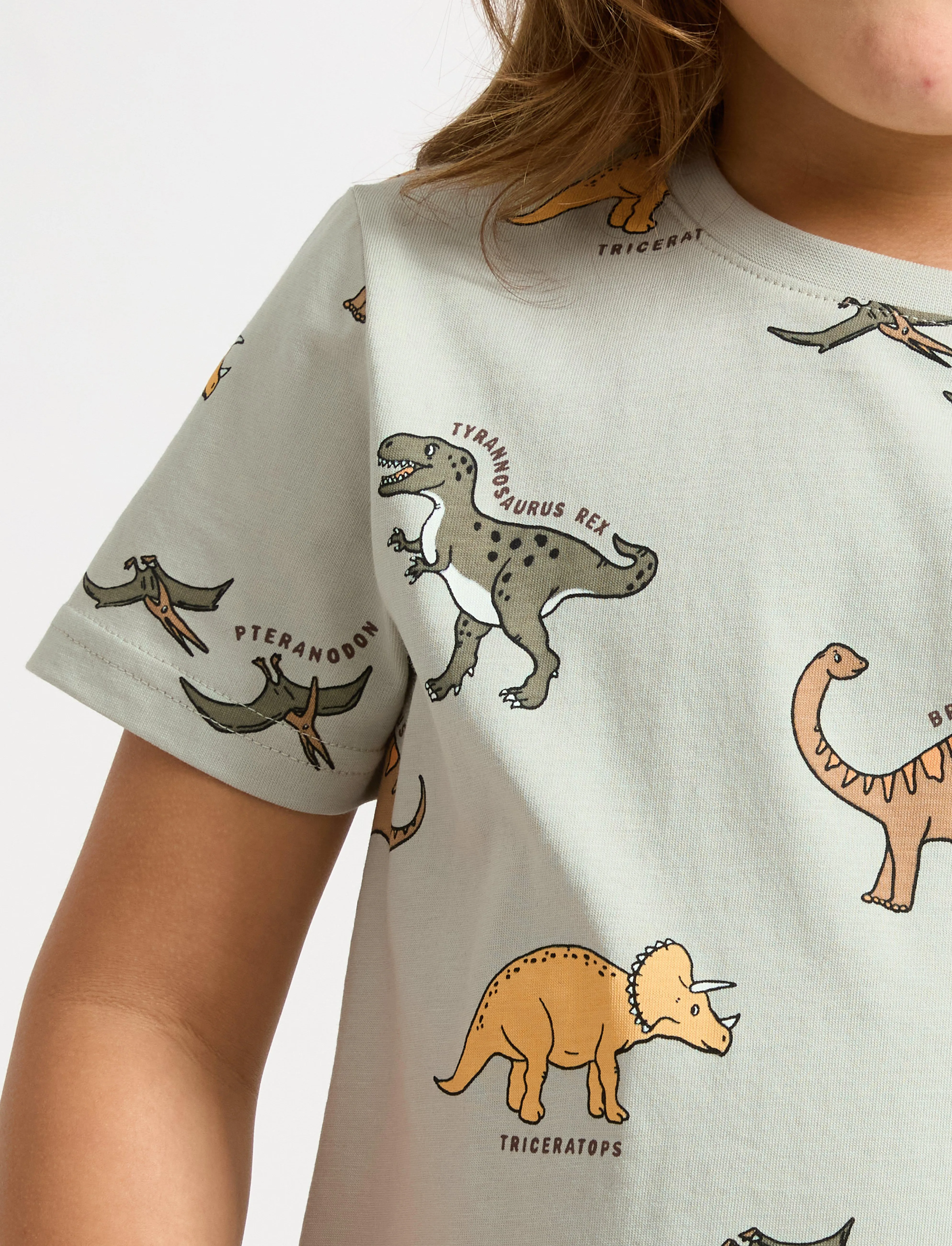 Lindex - Top SS Dinos AOP - kurzärmelige - light dusty green - 4