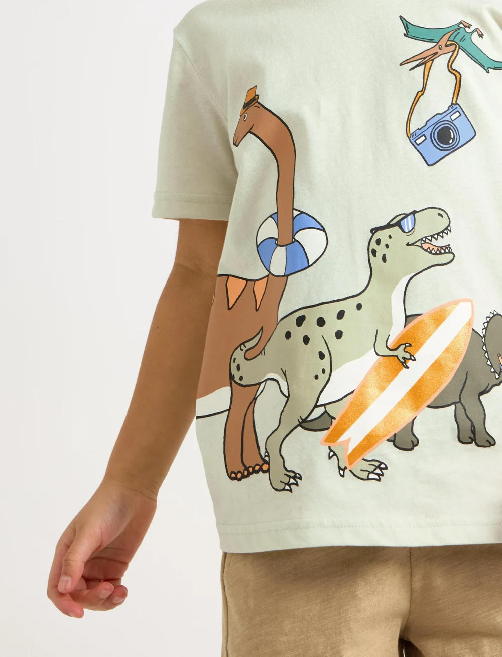 Lindex - Top SS Dinos Summer front - kurzärmelige - light dusty green - 4