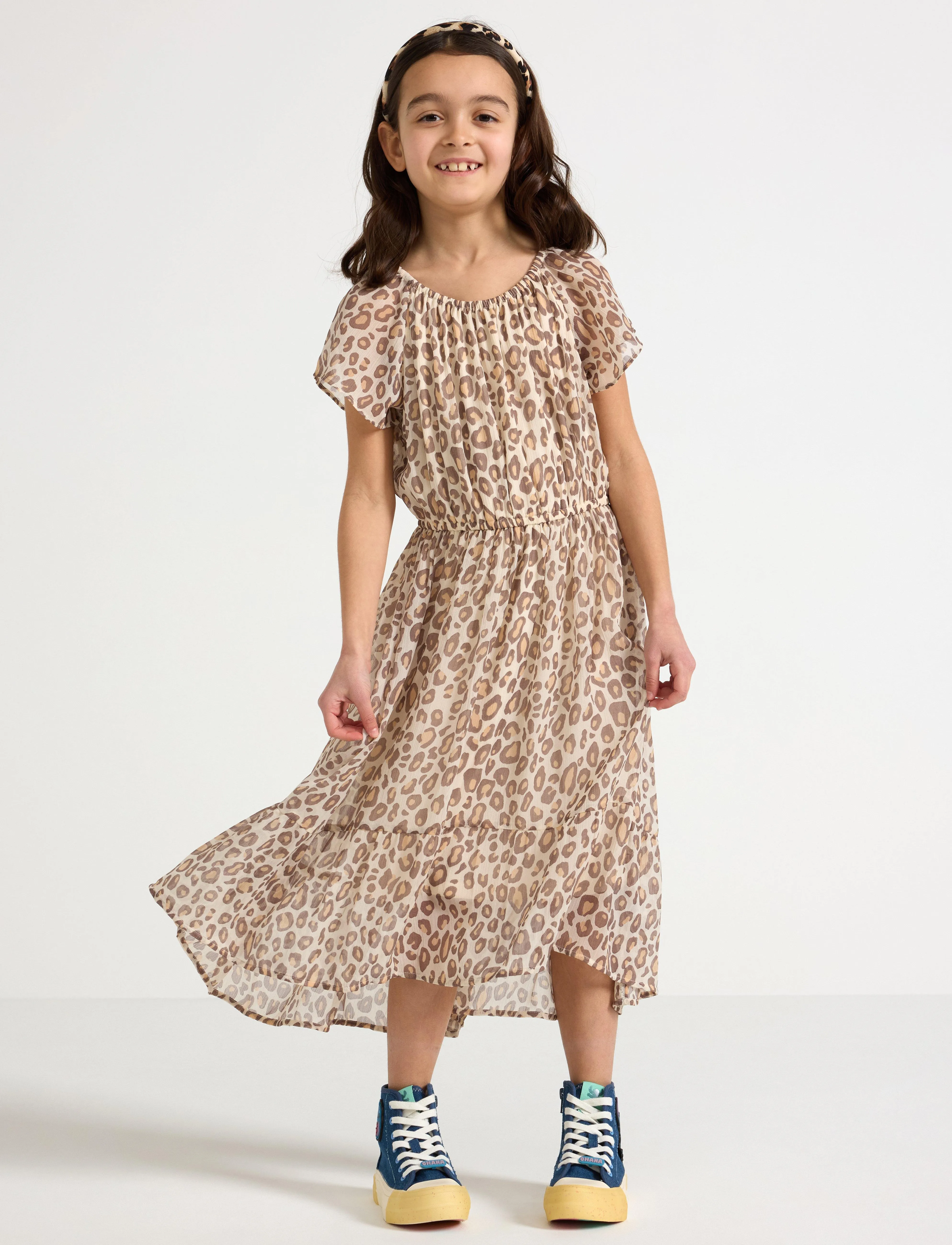 Lindex Dress Chiffon Hi Low Aop, 104, Dresses, Beige - Partydresses, Kinder