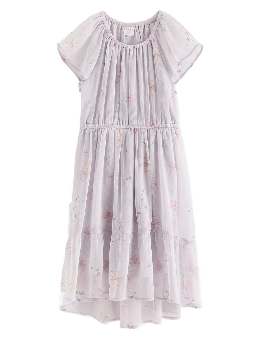 Lindex - Dress Chiffon hi low AOP - festklänningar - light dusty lilac - 1