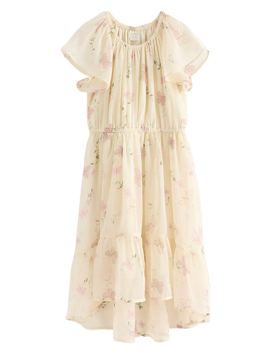 Lindex - Dress Chiffon hi low AOP - juhlamekot - light dusty yellow - 1