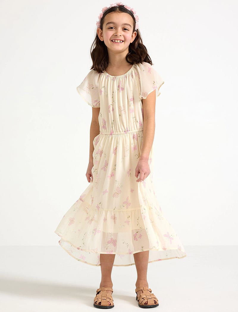 Lindex - Dress Chiffon hi low AOP - festklänningar - light dusty yellow - 0