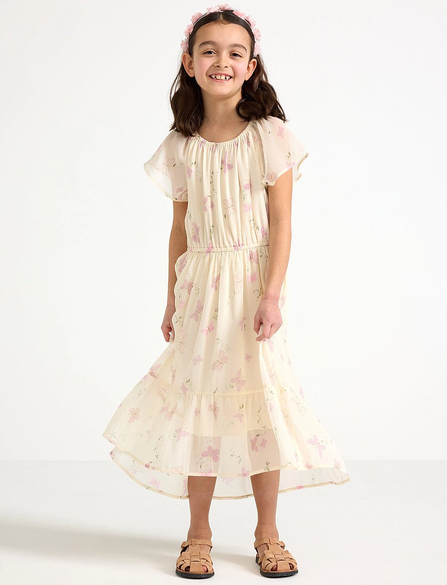Lindex - Dress Chiffon hi low AOP - juhlamekot - light dusty yellow - 0