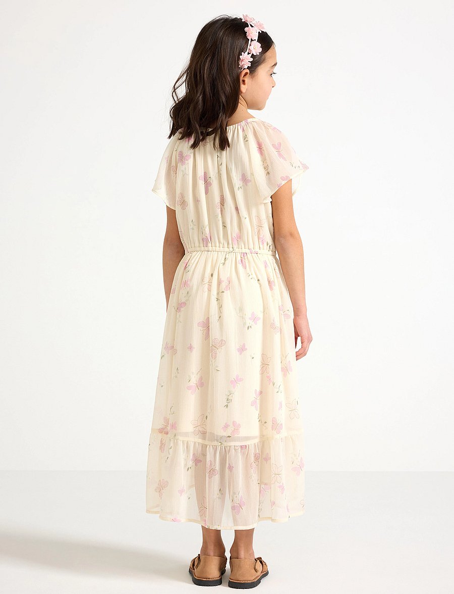 Lindex - Dress Chiffon hi low AOP - juhlamekot - light dusty yellow - 3