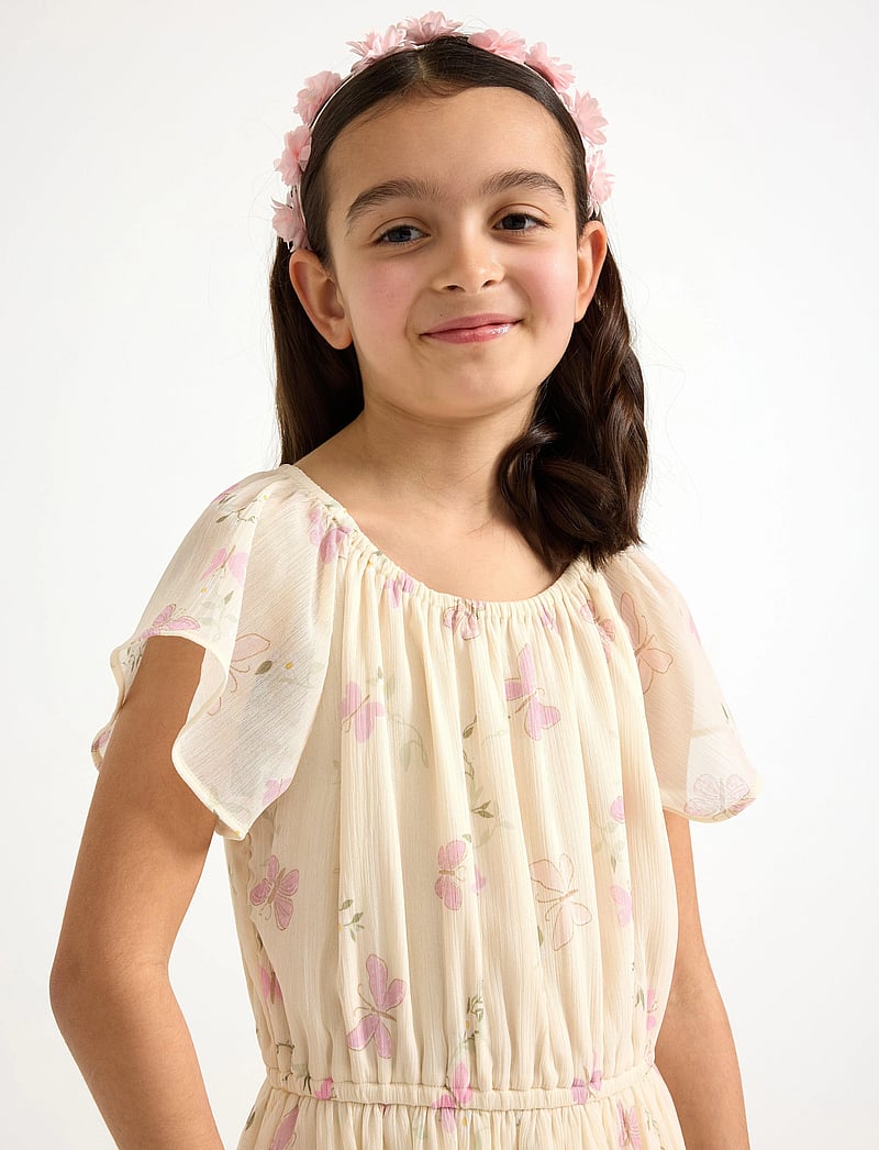 Lindex - Dress Chiffon hi low AOP - festklänningar - light dusty yellow - 4