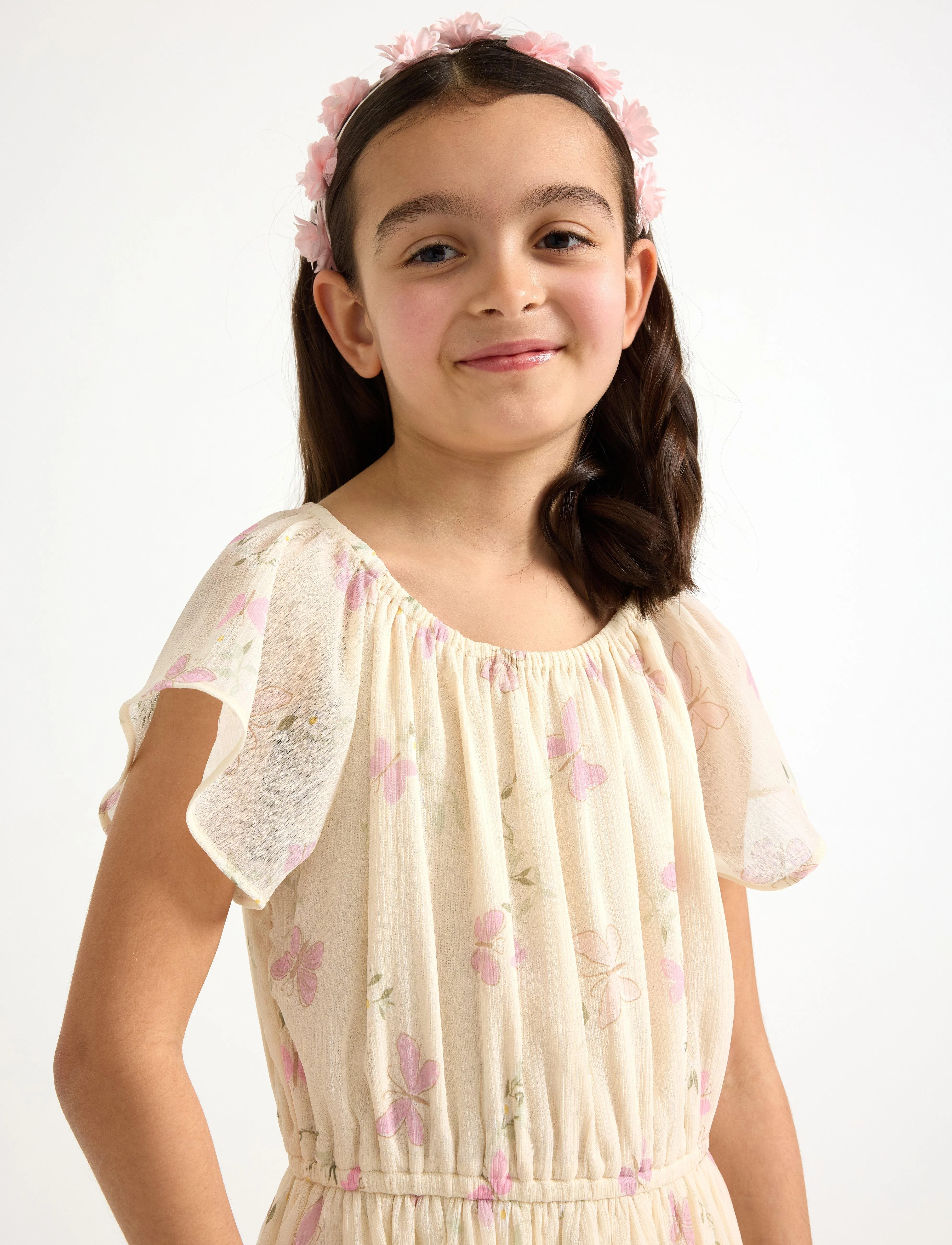 Lindex - Dress Chiffon hi low AOP - peokleidid - light dusty yellow - 4
