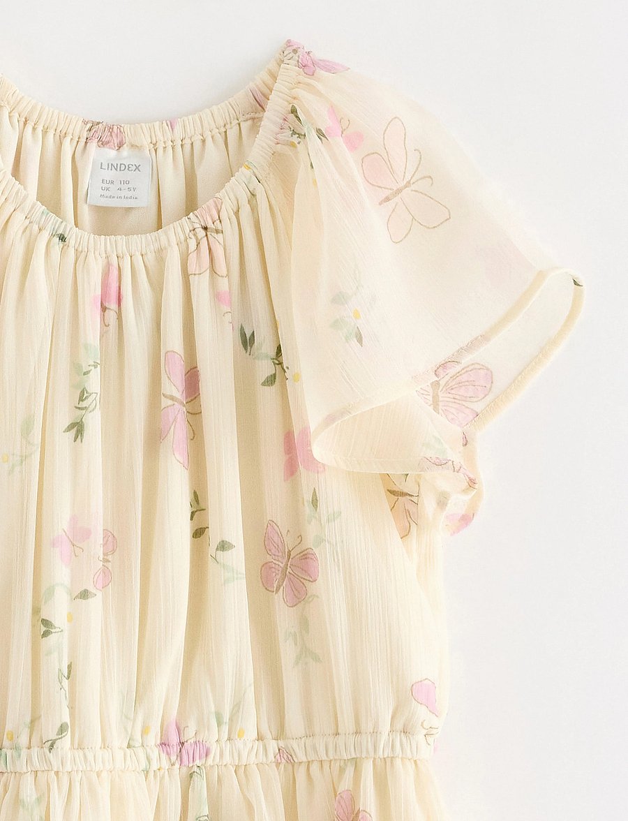 Lindex - Dress Chiffon hi low AOP - juhlamekot - light dusty yellow - 5