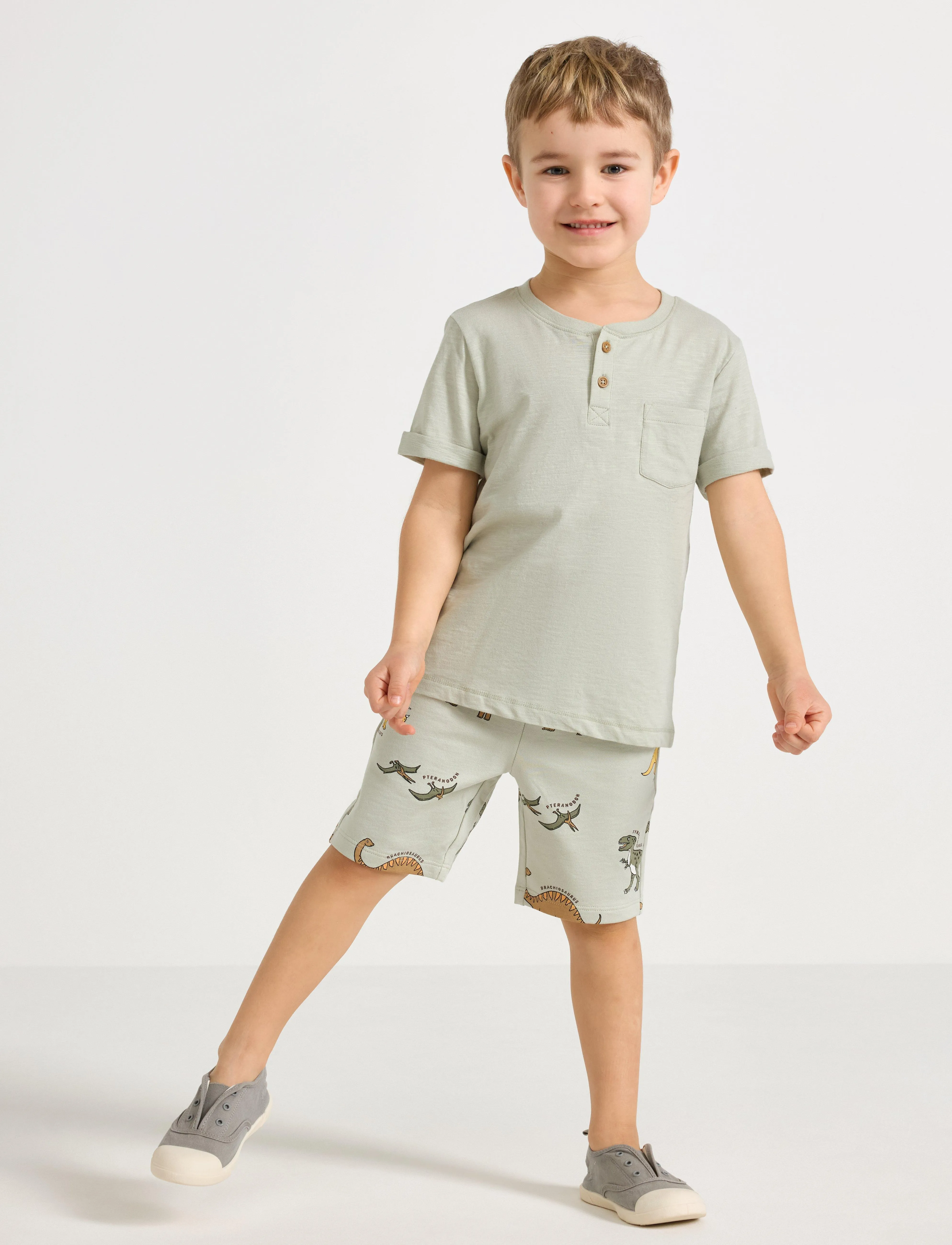 Lindex Shorts dino aop - Sweatshorts - LIGHT DUSTY GREEN / green