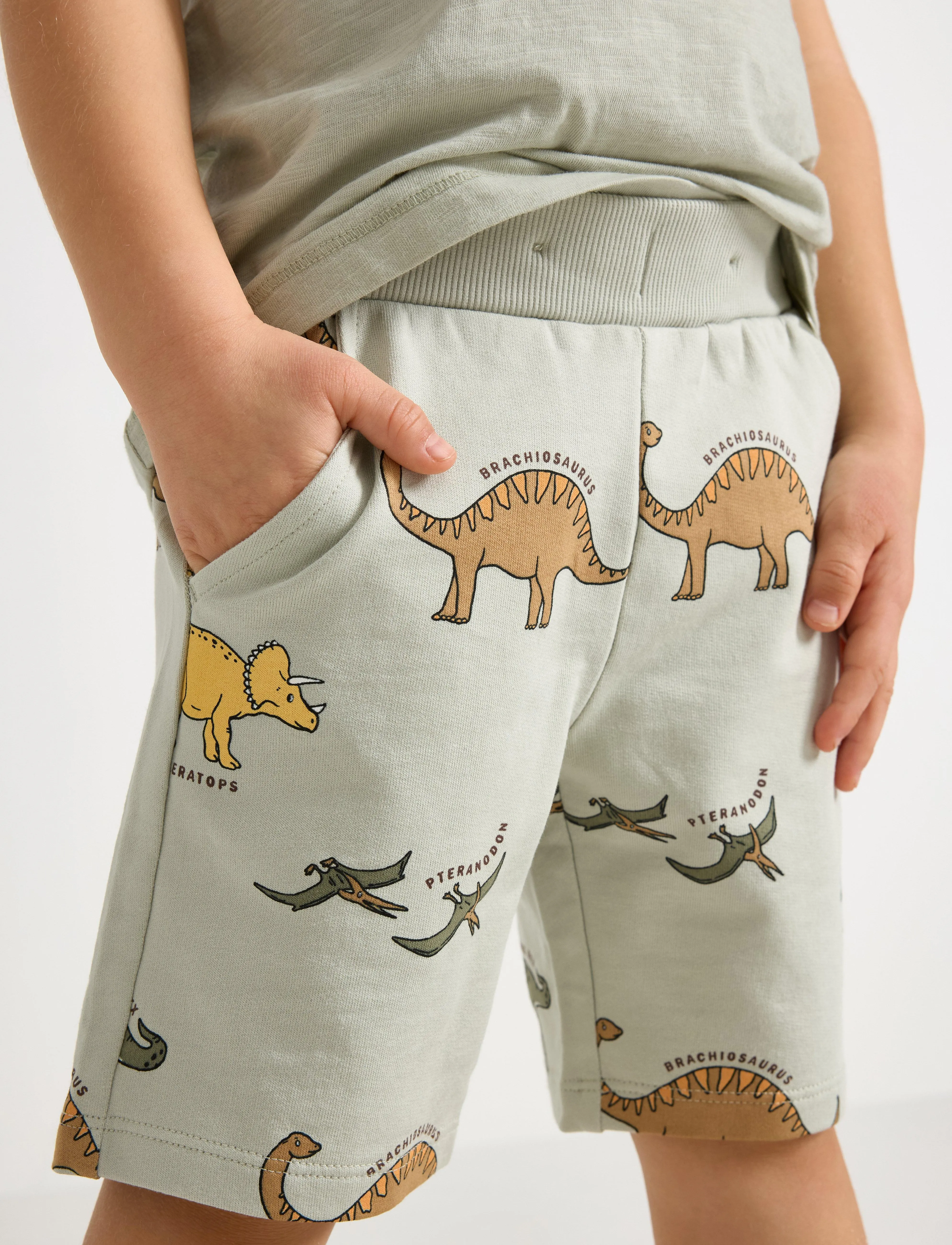 Lindex - Shorts dino aop - light dusty green - 4